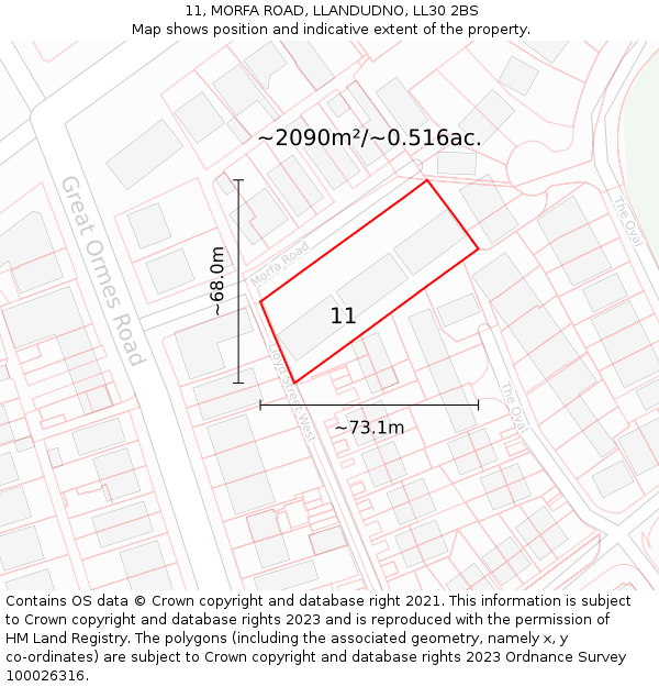 11, MORFA ROAD, LLANDUDNO, LL30 2BS: Plot and title map