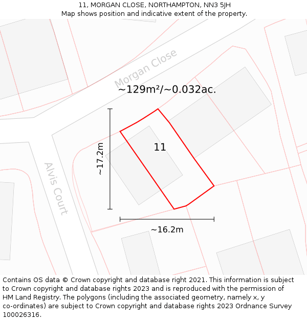 11, MORGAN CLOSE, NORTHAMPTON, NN3 5JH: Plot and title map
