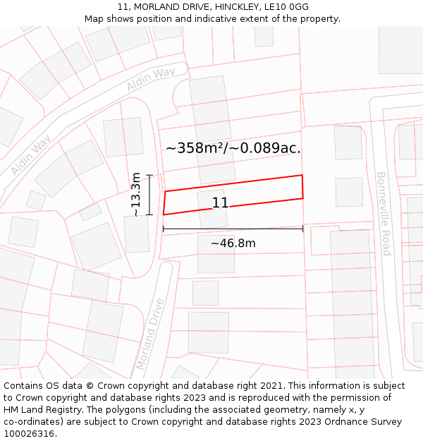 11, MORLAND DRIVE, HINCKLEY, LE10 0GG: Plot and title map