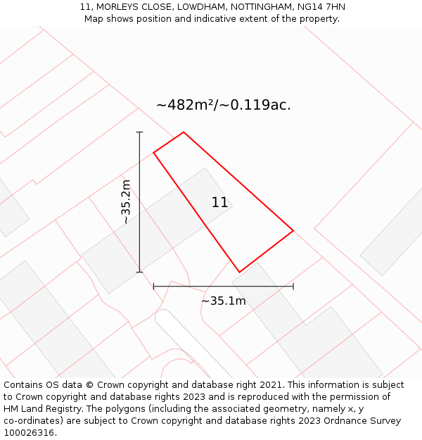 11, MORLEYS CLOSE, LOWDHAM, NOTTINGHAM, NG14 7HN: Plot and title map