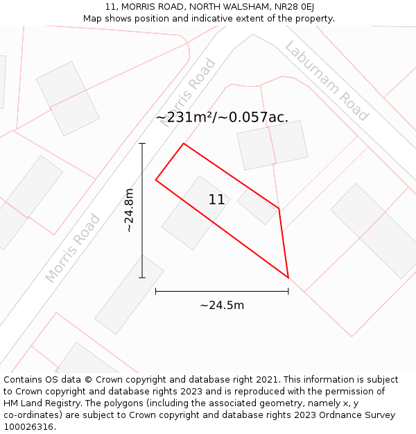 11, MORRIS ROAD, NORTH WALSHAM, NR28 0EJ: Plot and title map
