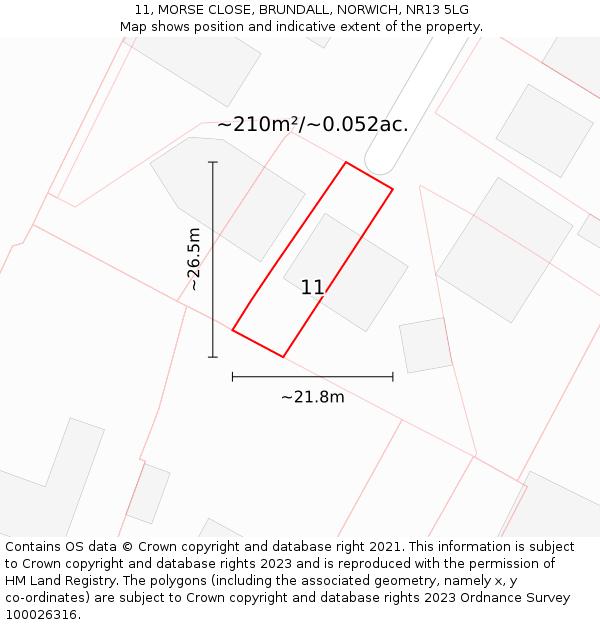11, MORSE CLOSE, BRUNDALL, NORWICH, NR13 5LG: Plot and title map