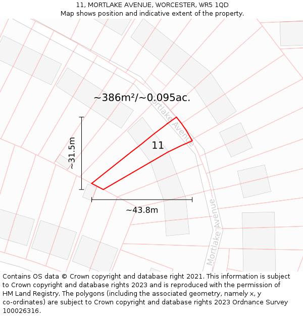 11, MORTLAKE AVENUE, WORCESTER, WR5 1QD: Plot and title map