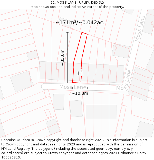 11, MOSS LANE, RIPLEY, DE5 3LY: Plot and title map