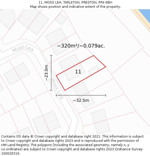 11, MOSS LEA, TARLETON, PRESTON, PR4 6BH: Plot and title map