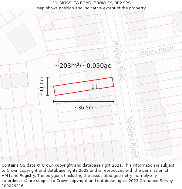11, MOSSLEA ROAD, BROMLEY, BR2 9PS: Plot and title map