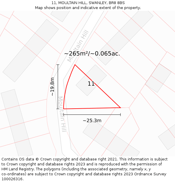 11, MOULTAIN HILL, SWANLEY, BR8 8BS: Plot and title map
