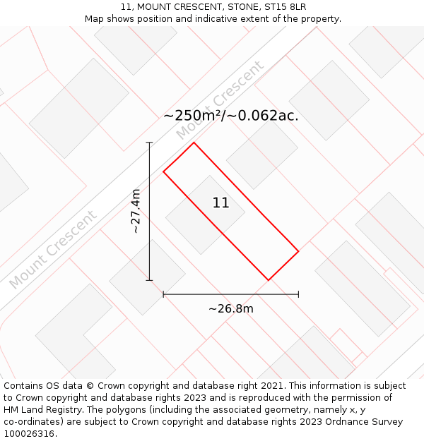 11, MOUNT CRESCENT, STONE, ST15 8LR: Plot and title map