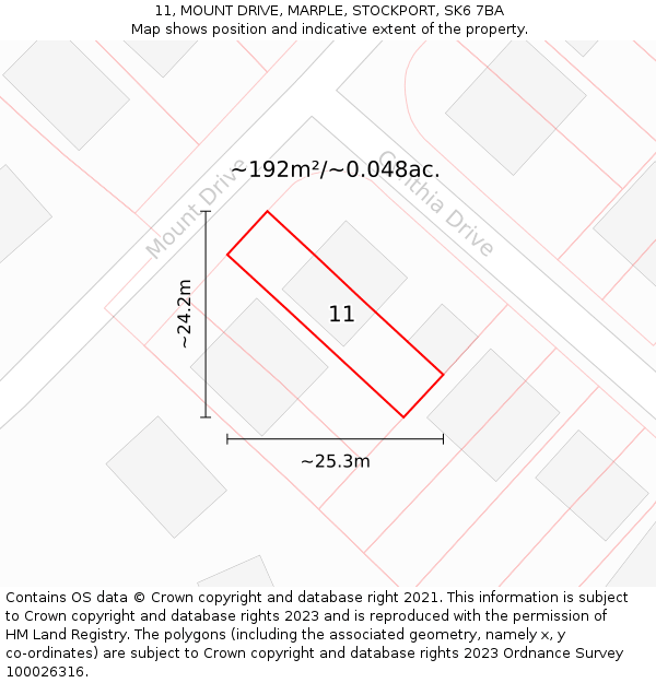 11, MOUNT DRIVE, MARPLE, STOCKPORT, SK6 7BA: Plot and title map
