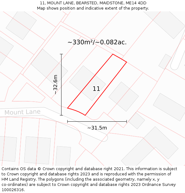 11, MOUNT LANE, BEARSTED, MAIDSTONE, ME14 4DD: Plot and title map