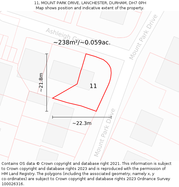 11, MOUNT PARK DRIVE, LANCHESTER, DURHAM, DH7 0PH: Plot and title map