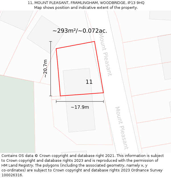 11, MOUNT PLEASANT, FRAMLINGHAM, WOODBRIDGE, IP13 9HQ: Plot and title map