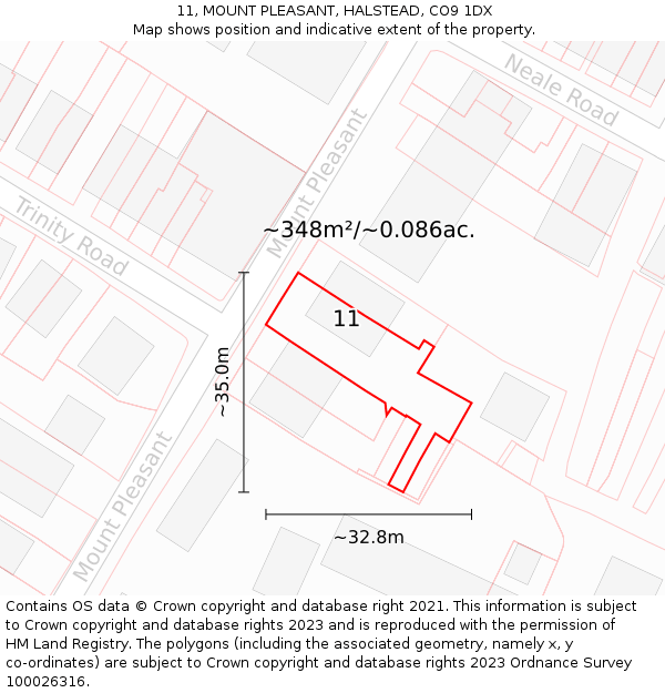 11, MOUNT PLEASANT, HALSTEAD, CO9 1DX: Plot and title map