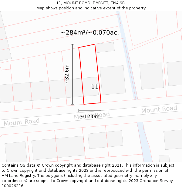 11, MOUNT ROAD, BARNET, EN4 9RL: Plot and title map