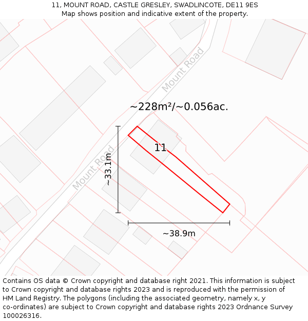 11, MOUNT ROAD, CASTLE GRESLEY, SWADLINCOTE, DE11 9ES: Plot and title map