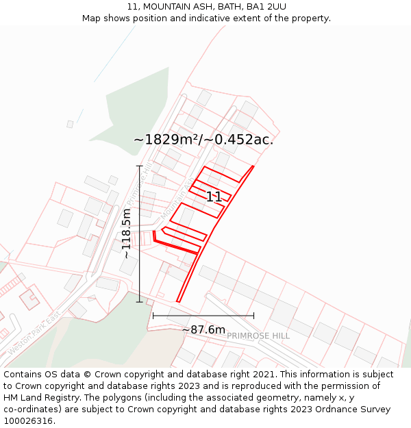 11, MOUNTAIN ASH, BATH, BA1 2UU: Plot and title map