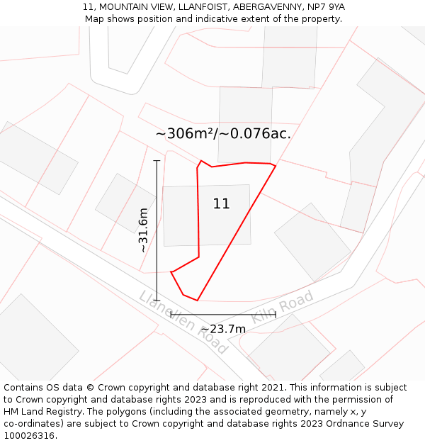 11, MOUNTAIN VIEW, LLANFOIST, ABERGAVENNY, NP7 9YA: Plot and title map
