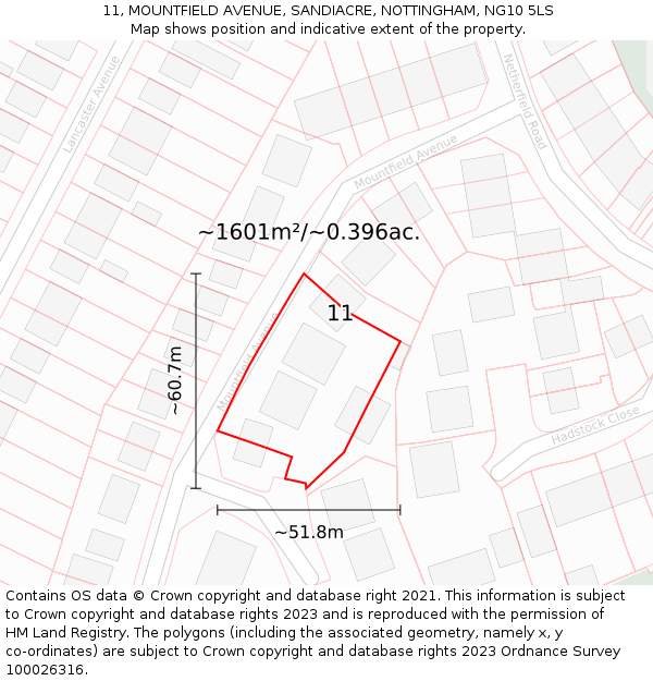 11, MOUNTFIELD AVENUE, SANDIACRE, NOTTINGHAM, NG10 5LS: Plot and title map