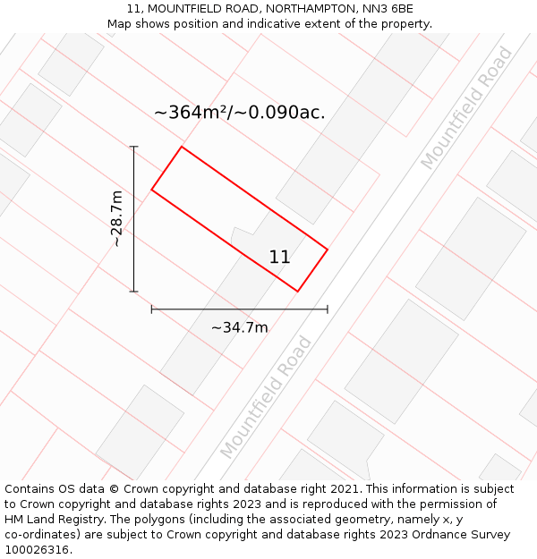 11, MOUNTFIELD ROAD, NORTHAMPTON, NN3 6BE: Plot and title map