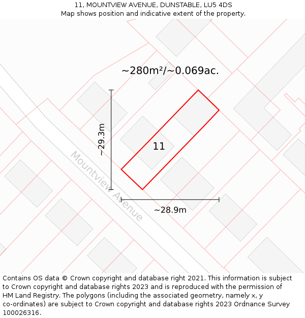 11, MOUNTVIEW AVENUE, DUNSTABLE, LU5 4DS: Plot and title map
