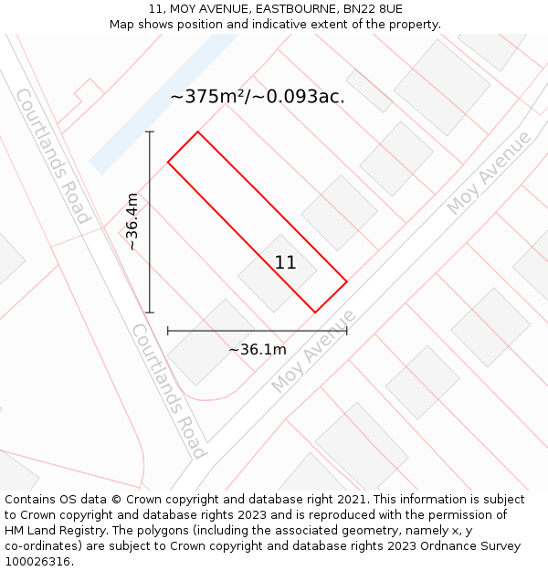 11, MOY AVENUE, EASTBOURNE, BN22 8UE: Plot and title map