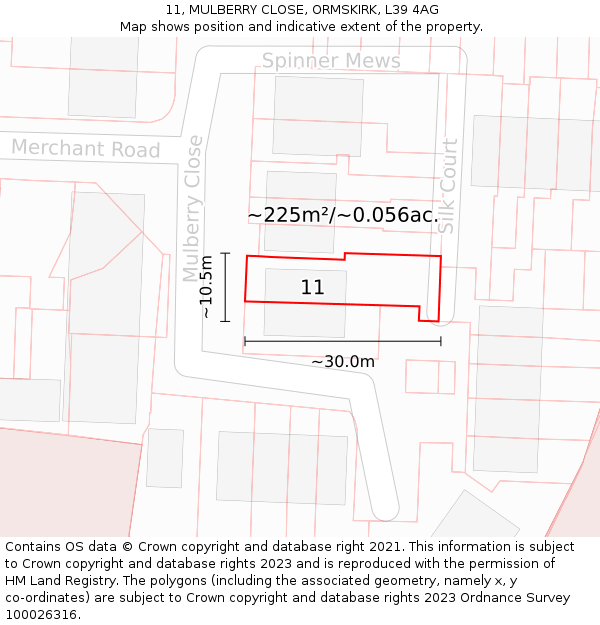 11, MULBERRY CLOSE, ORMSKIRK, L39 4AG: Plot and title map