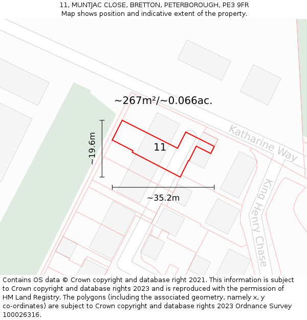 11, MUNTJAC CLOSE, BRETTON, PETERBOROUGH, PE3 9FR: Plot and title map