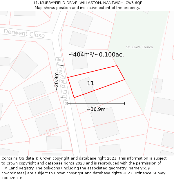 11, MURRAYFIELD DRIVE, WILLASTON, NANTWICH, CW5 6QF: Plot and title map