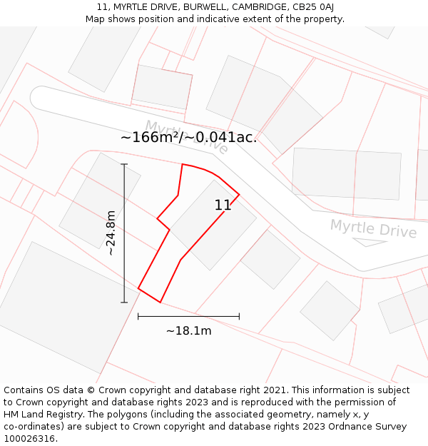 11, MYRTLE DRIVE, BURWELL, CAMBRIDGE, CB25 0AJ: Plot and title map