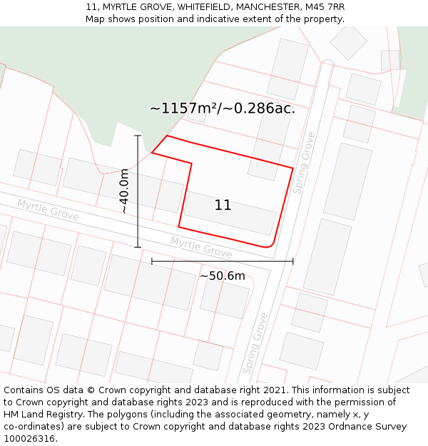 11, MYRTLE GROVE, WHITEFIELD, MANCHESTER, M45 7RR: Plot and title map