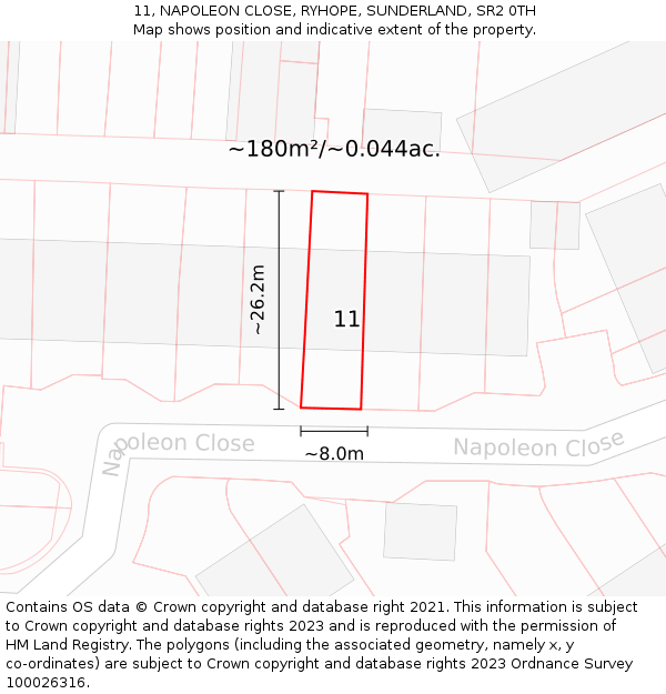 11, NAPOLEON CLOSE, RYHOPE, SUNDERLAND, SR2 0TH: Plot and title map