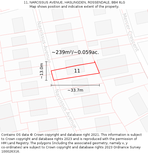 11, NARCISSUS AVENUE, HASLINGDEN, ROSSENDALE, BB4 6LG: Plot and title map