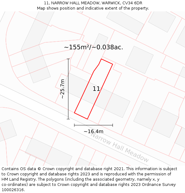 11, NARROW HALL MEADOW, WARWICK, CV34 6DR: Plot and title map