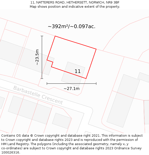 11, NATTERERS ROAD, HETHERSETT, NORWICH, NR9 3BF: Plot and title map