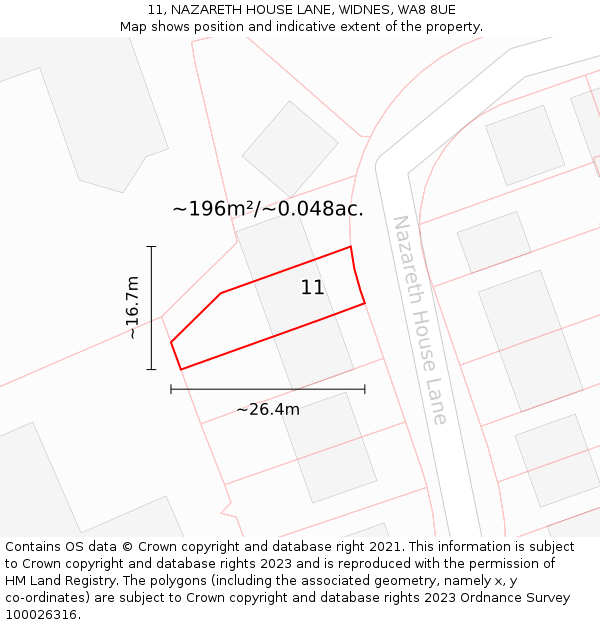 11, NAZARETH HOUSE LANE, WIDNES, WA8 8UE: Plot and title map