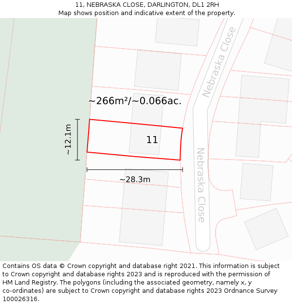 11, NEBRASKA CLOSE, DARLINGTON, DL1 2RH: Plot and title map