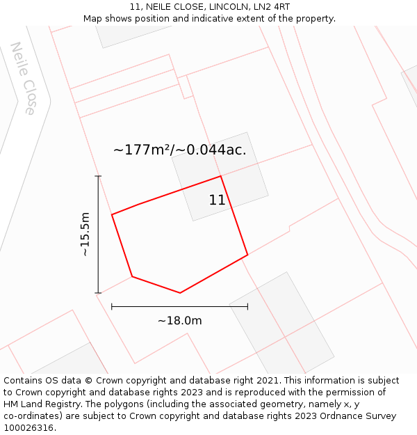 11, NEILE CLOSE, LINCOLN, LN2 4RT: Plot and title map