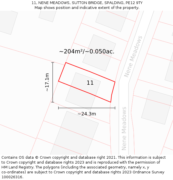 11, NENE MEADOWS, SUTTON BRIDGE, SPALDING, PE12 9TY: Plot and title map