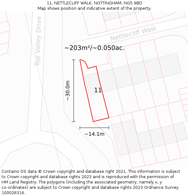 11, NETTLECLIFF WALK, NOTTINGHAM, NG5 9BD: Plot and title map