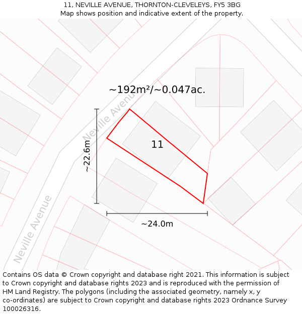 11, NEVILLE AVENUE, THORNTON-CLEVELEYS, FY5 3BG: Plot and title map