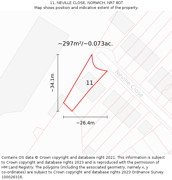 11, NEVILLE CLOSE, NORWICH, NR7 8DT: Plot and title map
