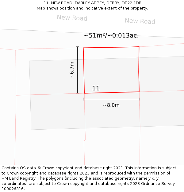 11, NEW ROAD, DARLEY ABBEY, DERBY, DE22 1DR: Plot and title map