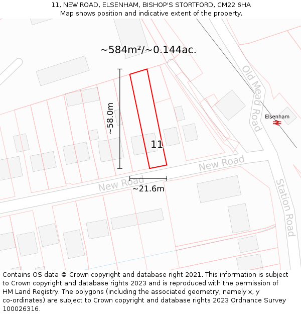 11, NEW ROAD, ELSENHAM, BISHOP'S STORTFORD, CM22 6HA: Plot and title map