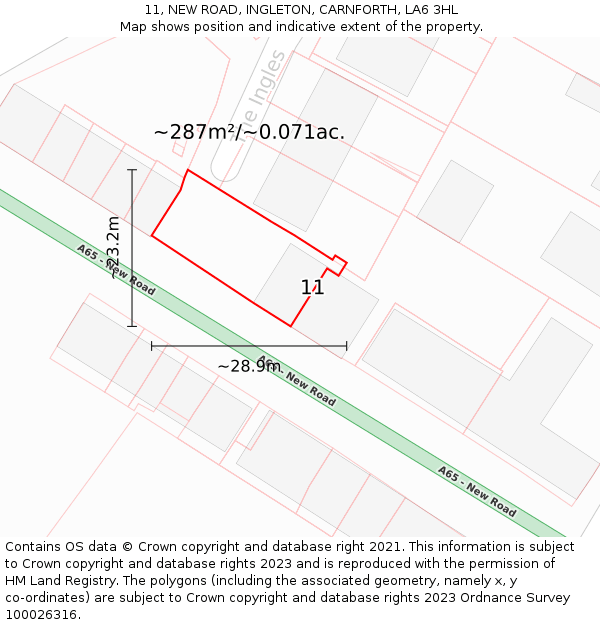 11, NEW ROAD, INGLETON, CARNFORTH, LA6 3HL: Plot and title map