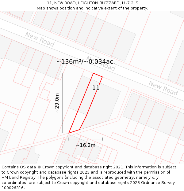 11, NEW ROAD, LEIGHTON BUZZARD, LU7 2LS: Plot and title map