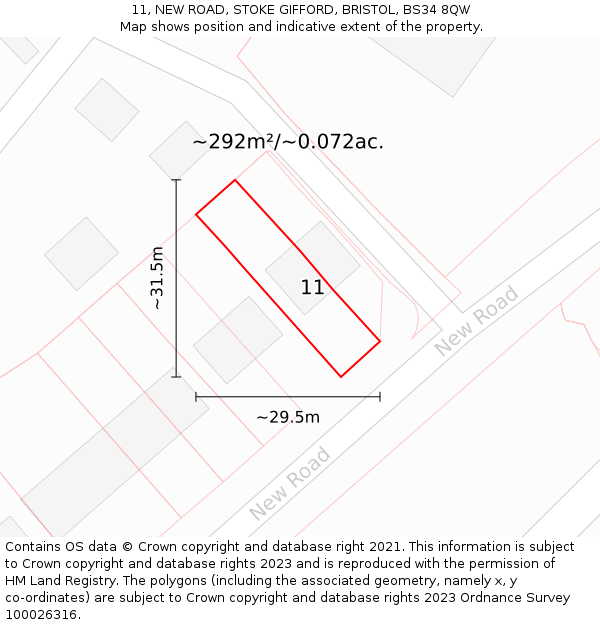 11, NEW ROAD, STOKE GIFFORD, BRISTOL, BS34 8QW: Plot and title map