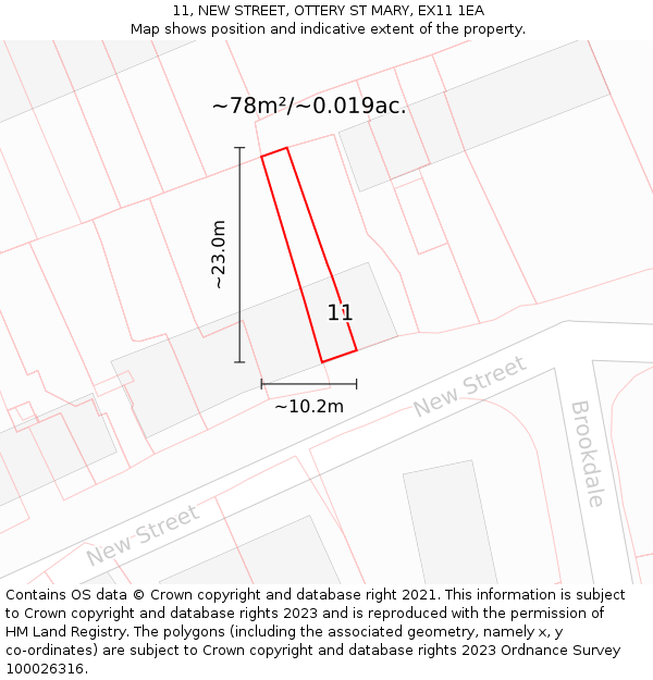 11, NEW STREET, OTTERY ST MARY, EX11 1EA: Plot and title map