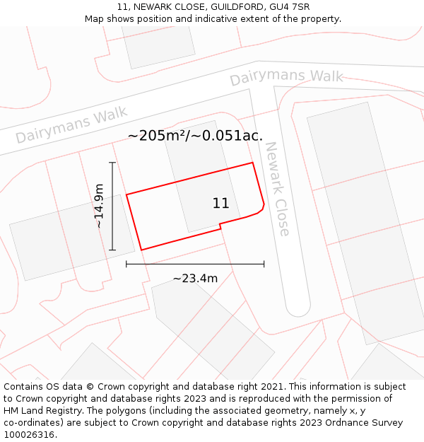 11, NEWARK CLOSE, GUILDFORD, GU4 7SR: Plot and title map