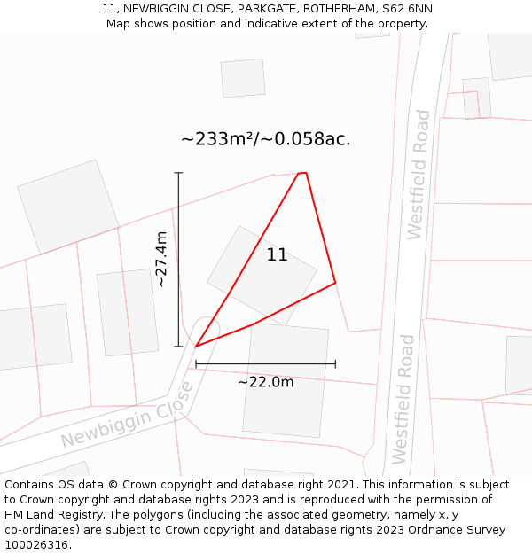 11, NEWBIGGIN CLOSE, PARKGATE, ROTHERHAM, S62 6NN: Plot and title map