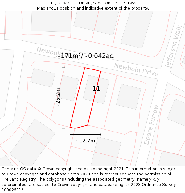 11, NEWBOLD DRIVE, STAFFORD, ST16 1WA: Plot and title map